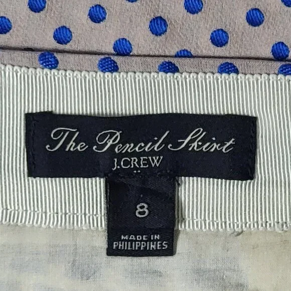 J. Crew Pale Lavender Gray and Royal Blue Polka Dot Pencil Skirt - 8 - Picture 6 of 8